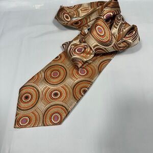 Steve Harvey Necktie Mens‎ OS Orange Geometric Silk Concentric Circles Excellent